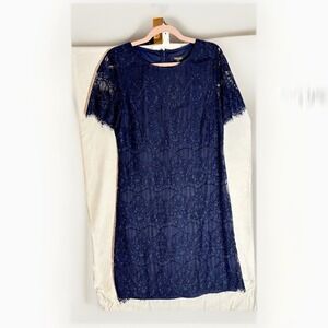 Kensie Lace Zip Back Dress Dark Blue Size 14